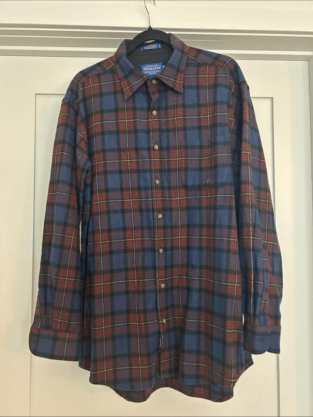 Pendleton Men’s Blue & Red Plaid Flannel Button-Down Shirt